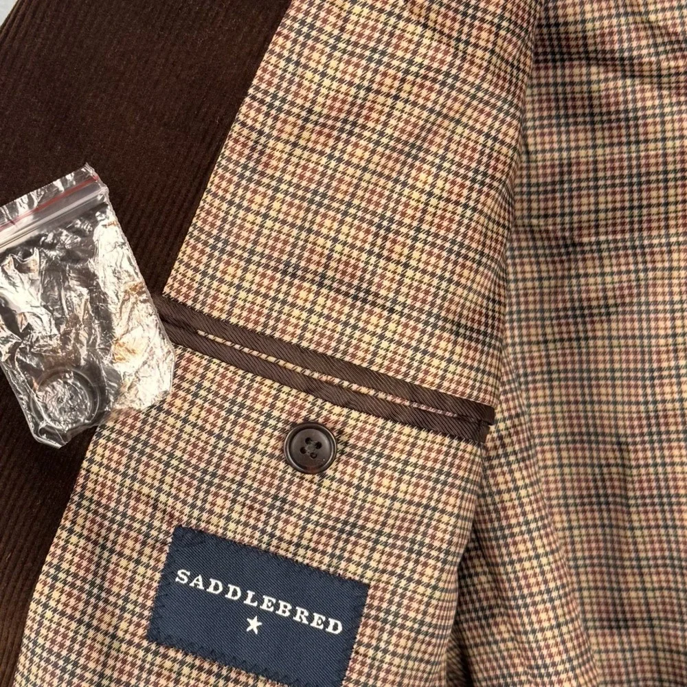 Saddlebred Mens 48R Brown Corduroy Sport Coat Two Button Blazer Formal Office‎